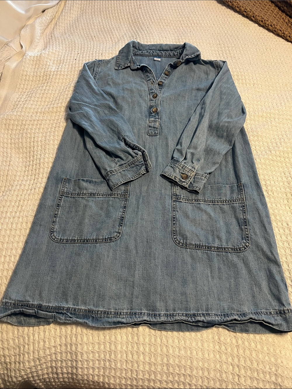 Denim Shirt Dress with Patch Pockets - Light Blue